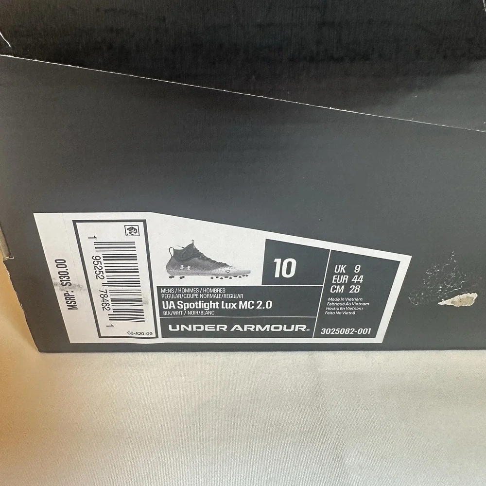 Under Armour Spotlight LUX MC 2.0 Mens Shoes Black White Football Cleats Size 10